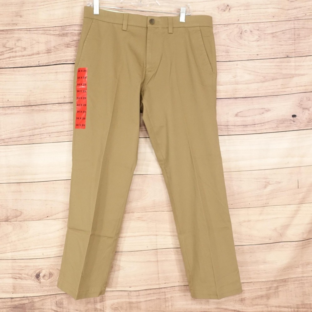 New! Haggar Sustainable Stretch Chino Pants Mens 34x29 Camel Flat Front